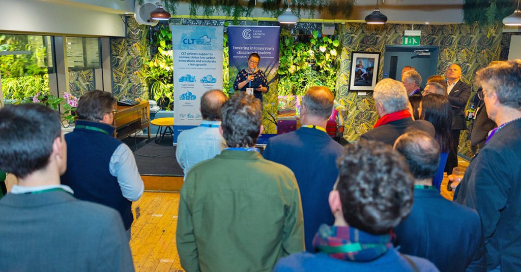 Beverley Gower-Jones addressing a group at the Clean Growth Fund drinks reception.